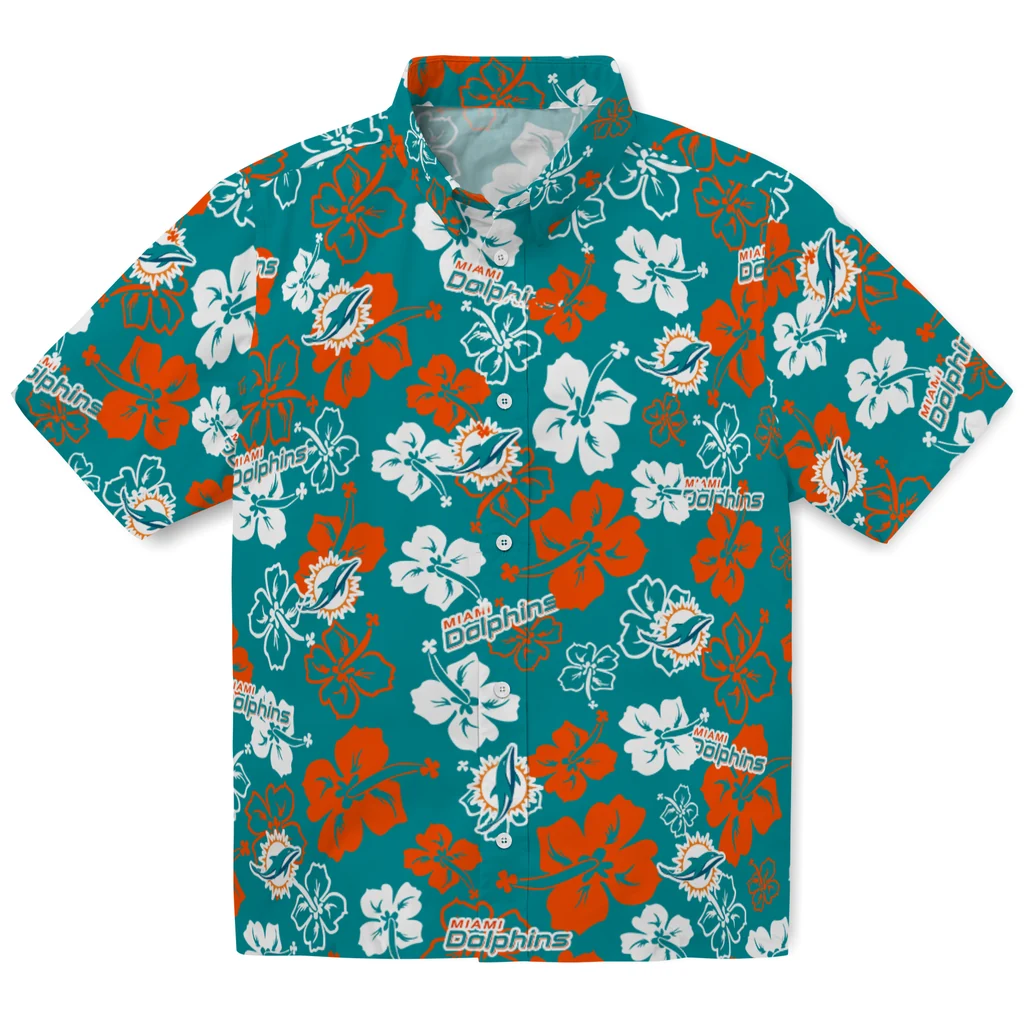 Miami Dolphins Hawaiian Shirt - Hibiscus Flower Design miami dolphins hibiscus bloom aqua hawaiian shirts best selling