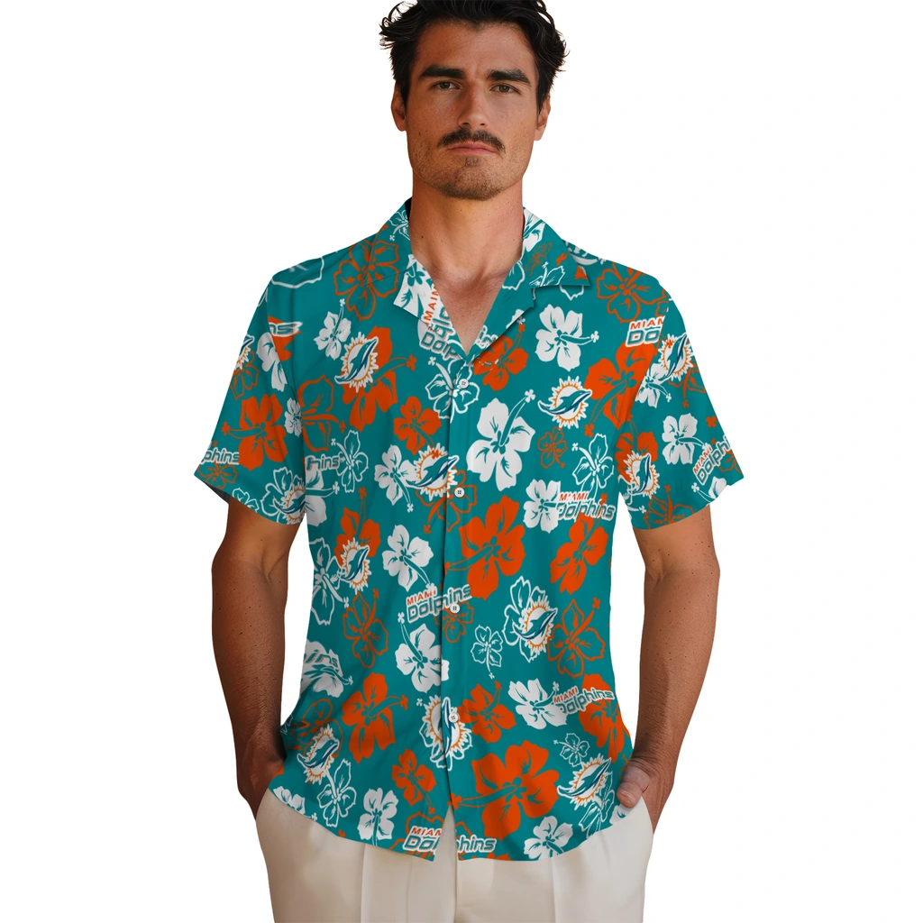 Miami Dolphins Hawaiian Shirt - Hibiscus Flower Design miami dolphins hibiscus bloom aqua hawaiian shirts fashion forward