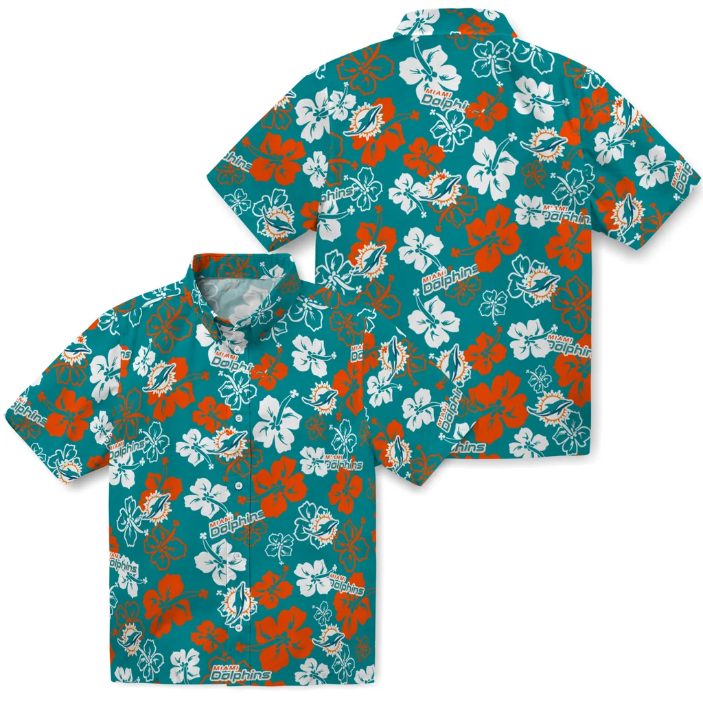 Miami Dolphins Hawaiian Shirt - Hibiscus Flower Design miami dolphins hibiscus bloom aqua hawaiian shirts high quality