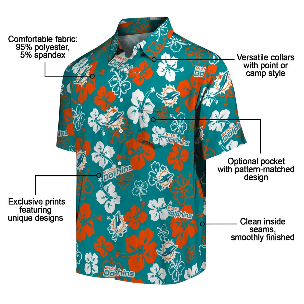 Miami Dolphins Hawaiian Shirt - Hibiscus Flower Design miami dolphins hibiscus bloom aqua hawaiian shirts new arrival