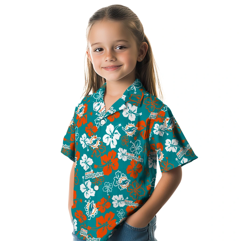 Miami Dolphins Hawaiian Shirt - Hibiscus Flower Design miami dolphins hibiscus bloom aqua hawaiian shirts premium grade
