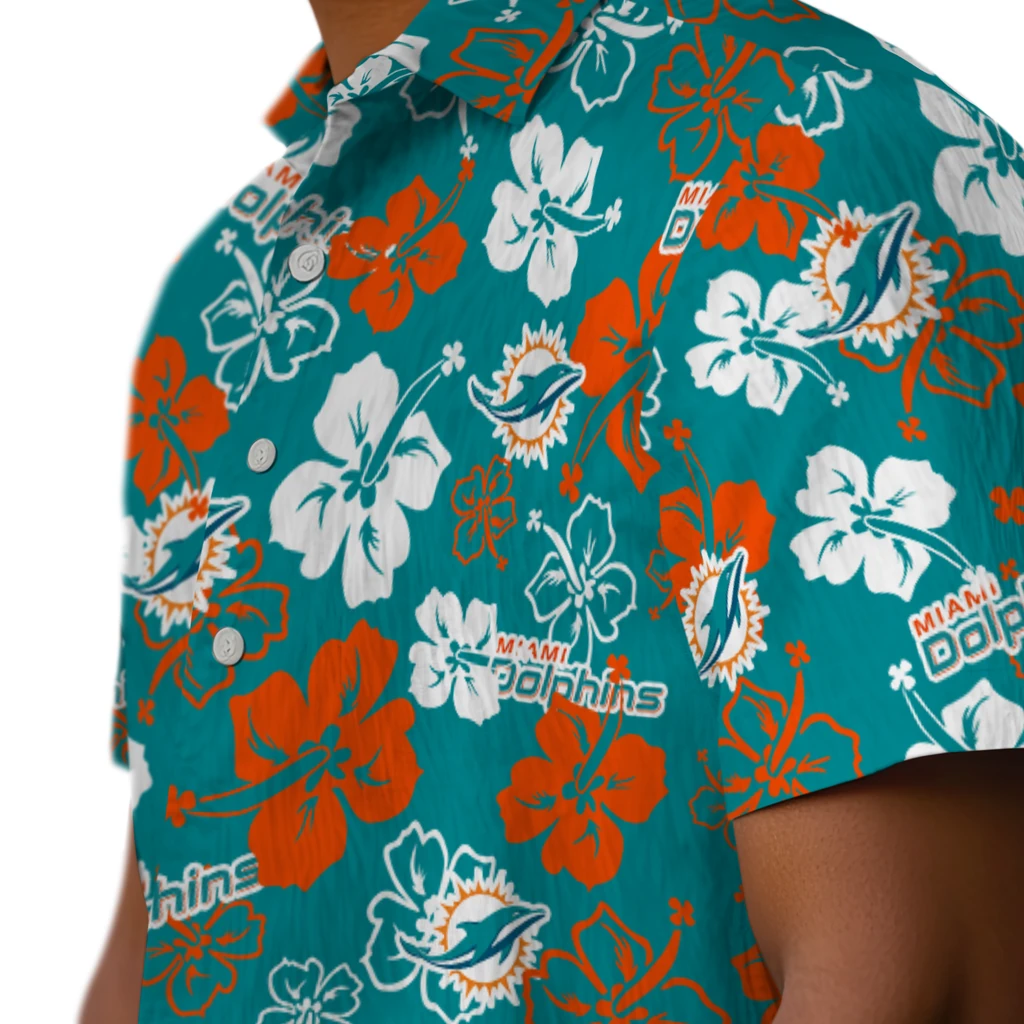 Miami Dolphins Hawaiian Shirt - Hibiscus Flower Design miami dolphins hibiscus bloom aqua hawaiian shirts trendy