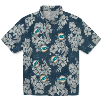 miami dolphins hibiscus flowers navy blue hawaiian shirts best selling