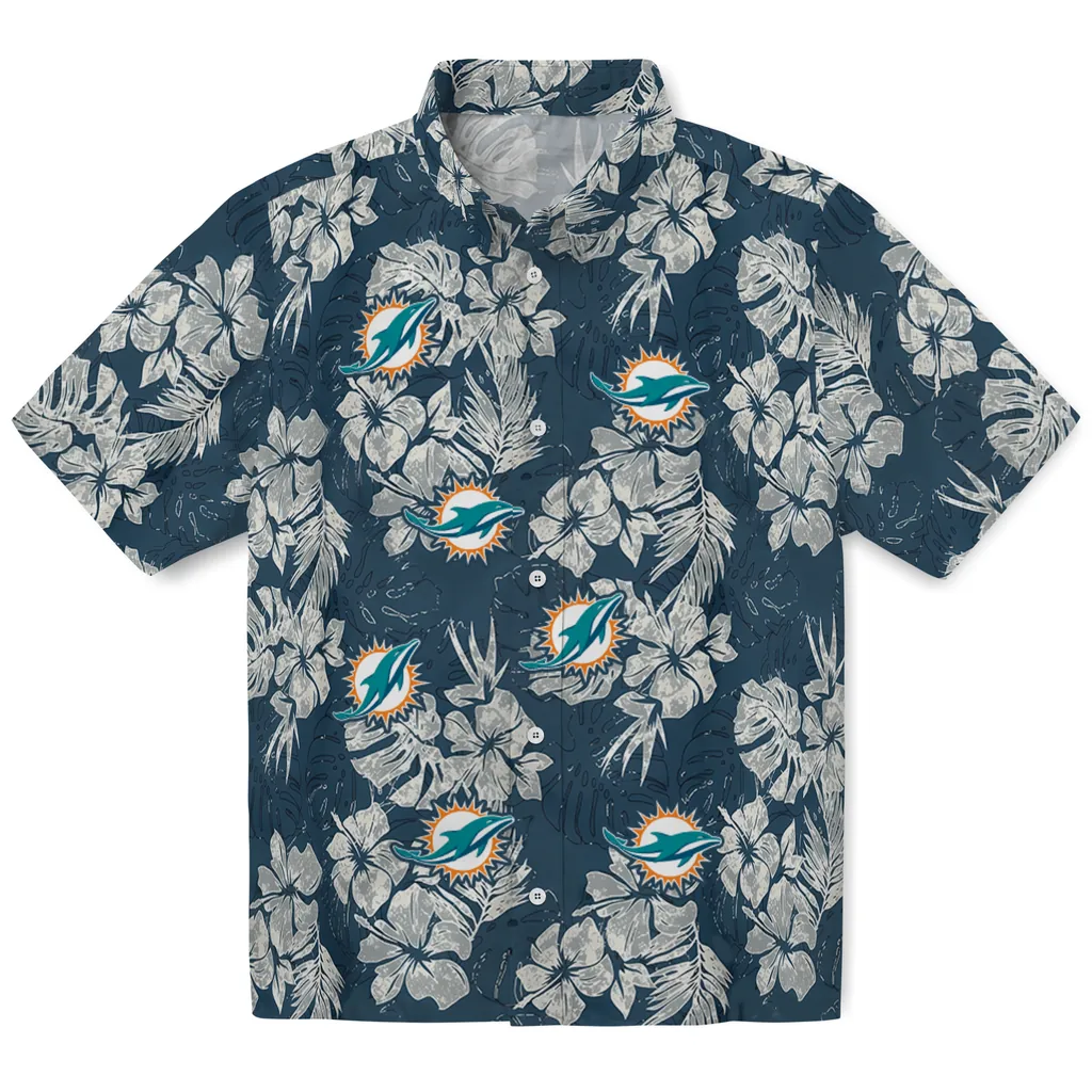 Miami Dolphins Hawaiian Shirt - Hibiscus Flowers miami dolphins hibiscus flowers navy blue hawaiian shirts best selling