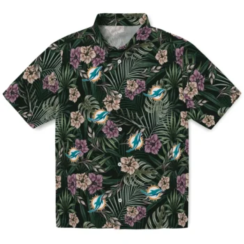 miami dolphins hibiscus leaves pattern green hawaiian shirts best selling