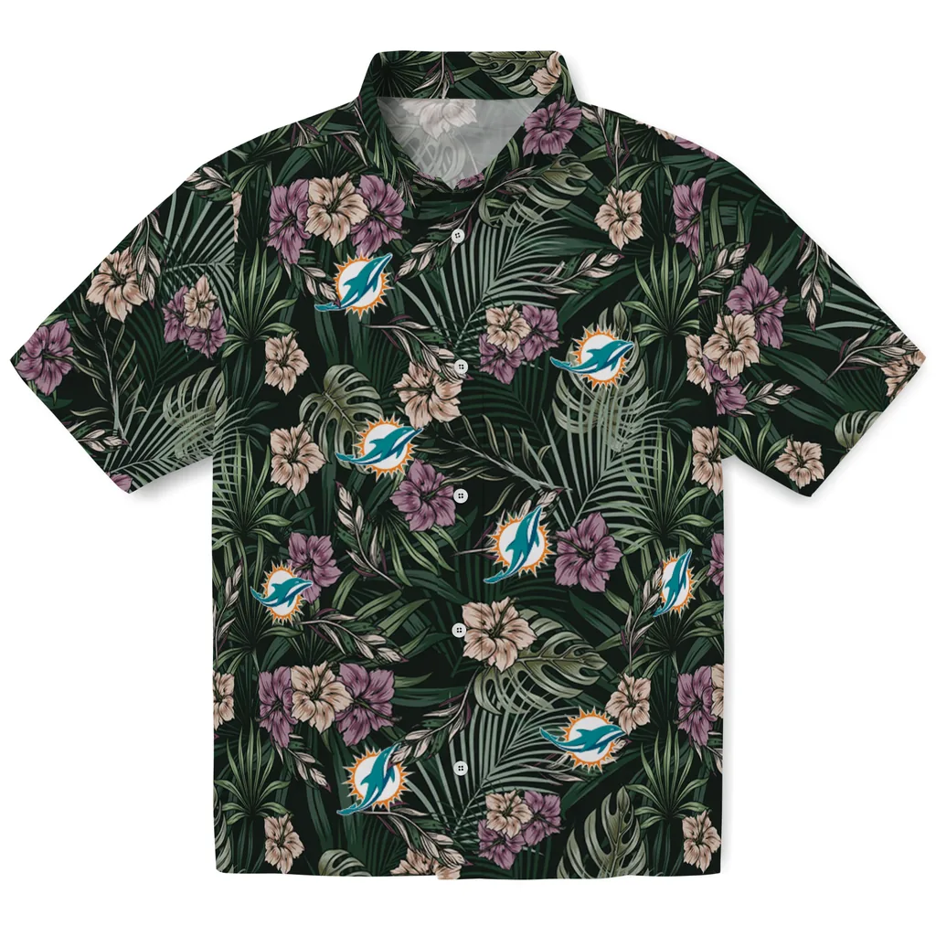Miami Dolphins Hawaiian Shirt - Hibiscus Leaves Pattern miami dolphins hibiscus leaves pattern green hawaiian shirts best selling