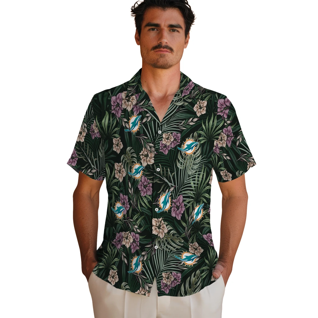 Miami Dolphins Hawaiian Shirt - Hibiscus Leaves Pattern miami dolphins hibiscus leaves pattern green hawaiian shirts fashion forward
