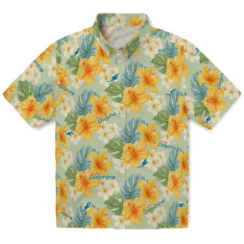 miami dolphins hibiscus mood pale lime yellow hawaiian shirts best selling