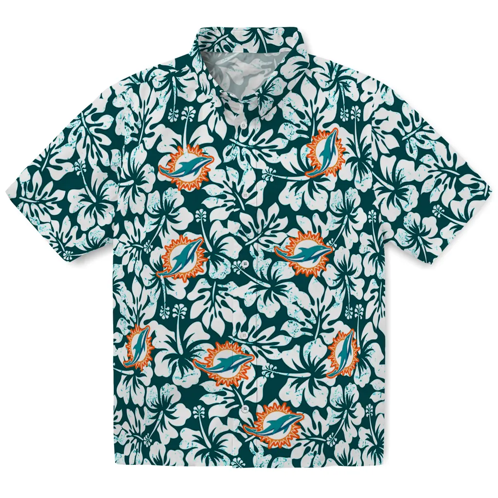Miami Dolphins Hawaiian Shirt - Hibiscus Motif miami dolphins hibiscus motif aqua white hawaiian shirts best selling