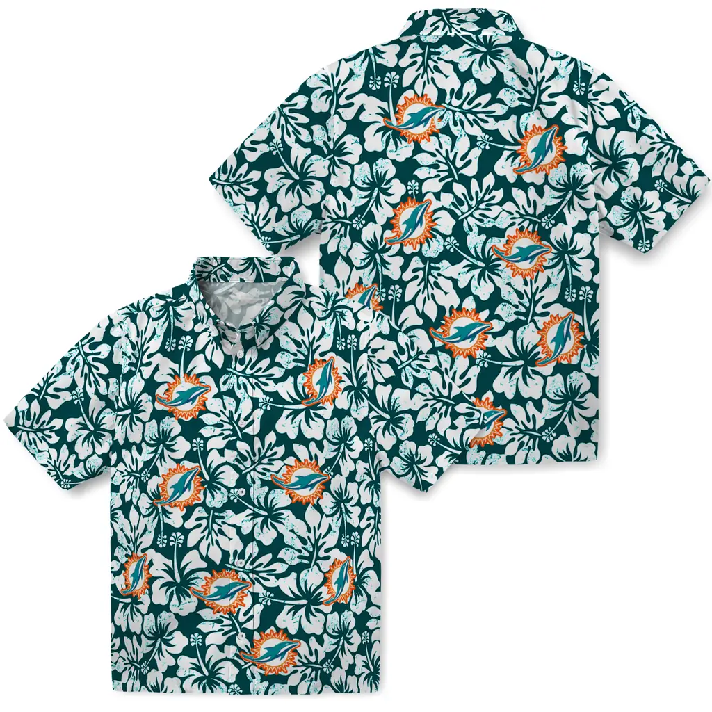 Miami Dolphins Hawaiian Shirt - Hibiscus Motif miami dolphins hibiscus motif aqua white hawaiian shirts high quality