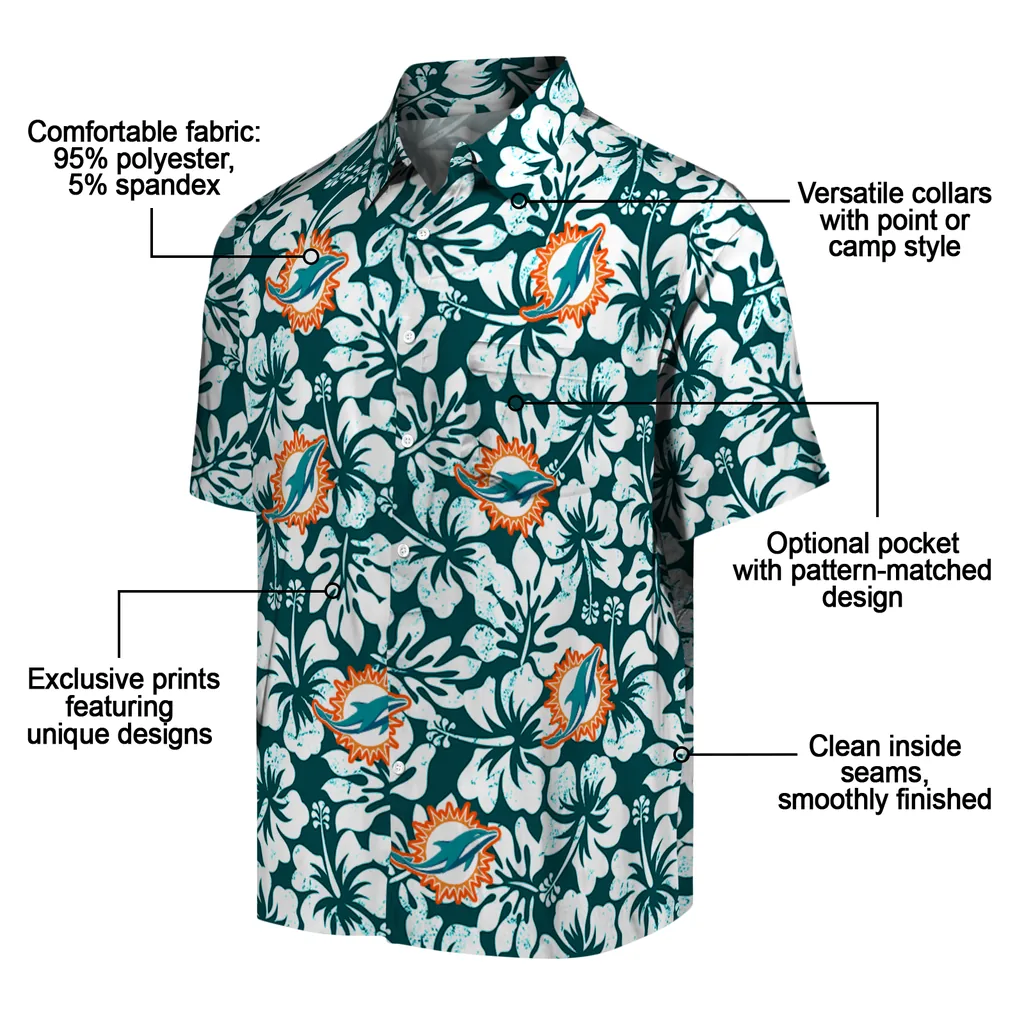 Miami Dolphins Hawaiian Shirt - Hibiscus Motif miami dolphins hibiscus motif aqua white hawaiian shirts new arrival