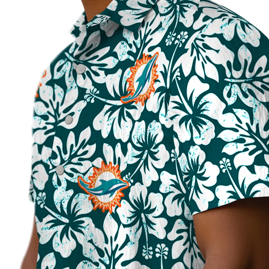 Miami Dolphins Hawaiian Shirt - Hibiscus Motif miami dolphins hibiscus motif aqua white hawaiian shirts trendy