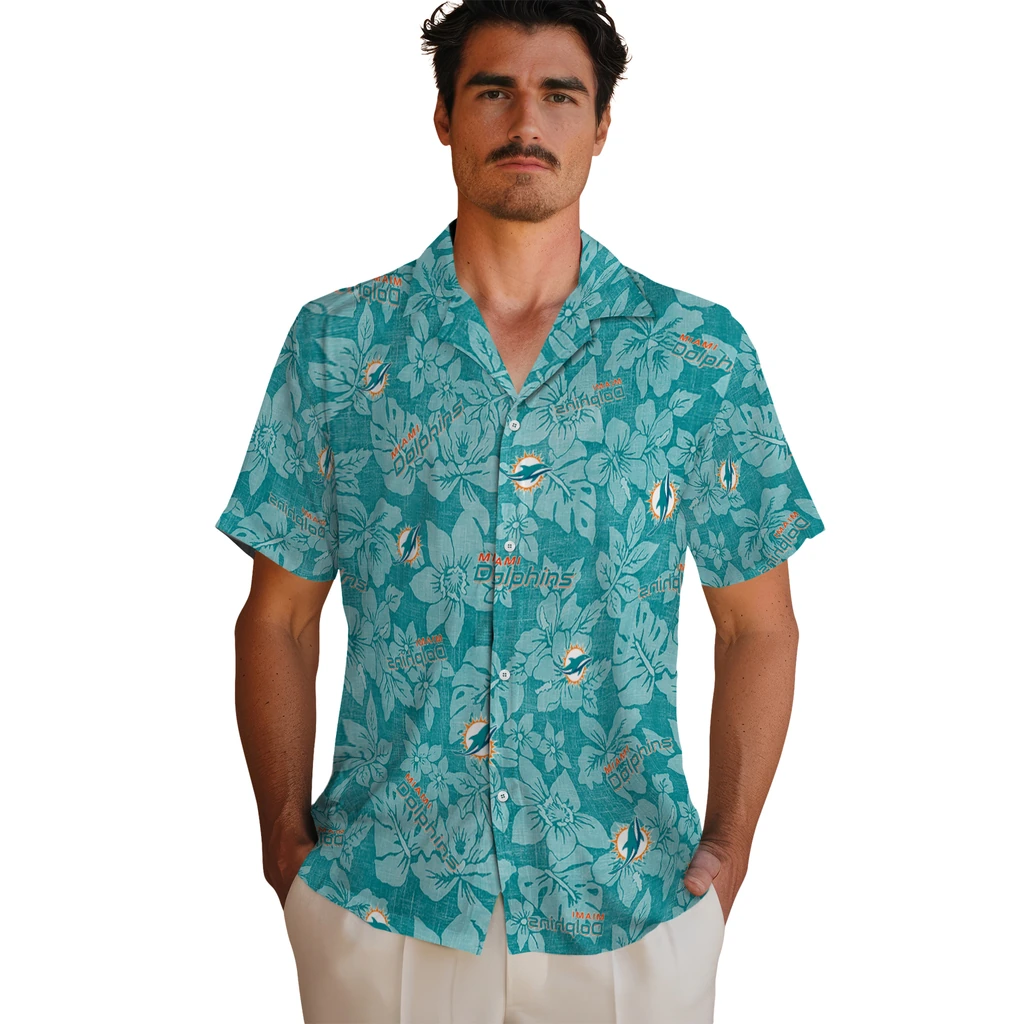 Miami Dolphins Hawaiian Shirt - Hibiscus Oasis miami dolphins hibiscus oasis aqua hawaiian shirts fashion forward