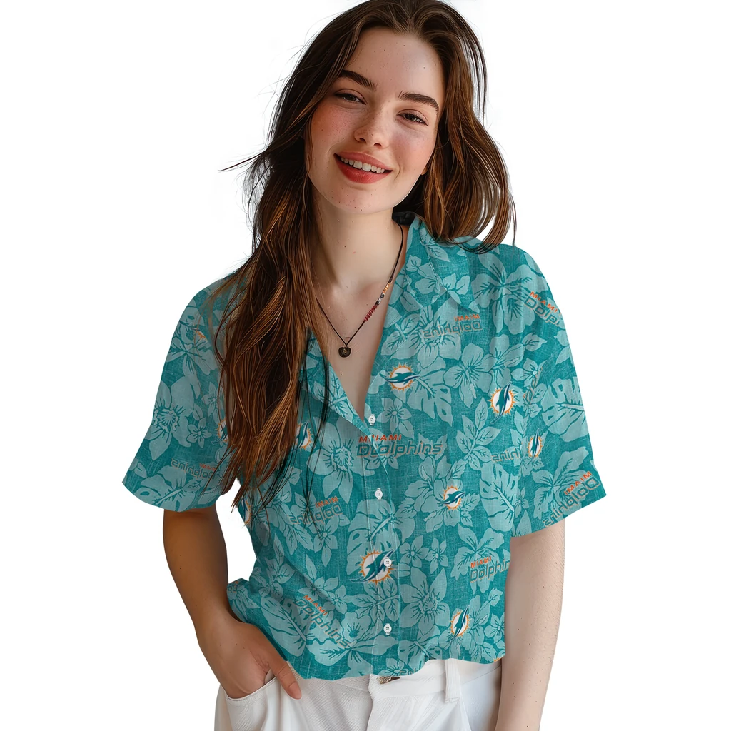 Miami Dolphins Hawaiian Shirt - Hibiscus Oasis miami dolphins hibiscus oasis aqua hawaiian shirts latest model