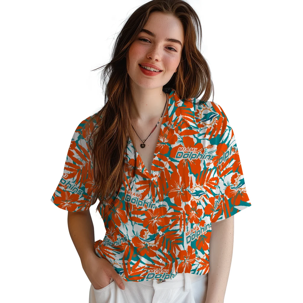 Miami Dolphins Hawaiian Shirt - Hibiscus Overlay miami dolphins hibiscus overlay hawaiian shirts latest model
