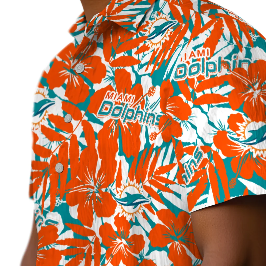 Miami Dolphins Hawaiian Shirt - Hibiscus Overlay miami dolphins hibiscus overlay hawaiian shirts trendy