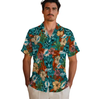 miami dolphins tiki jungle aqua hawaiian shirts fashion forward