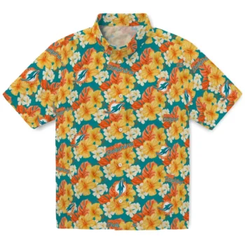 miami dolphins hibiscus tropics aqua yellow hawaiian shirts best selling