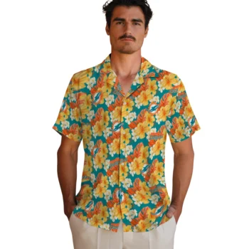miami dolphins hibiscus tropics aqua yellow hawaiian shirts fashion forward