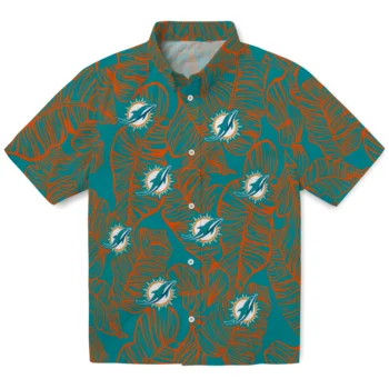 miami dolphins leaf outline aqua hawaiian shirts best selling