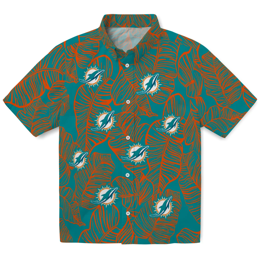Miami Dolphins Hawaiian Shirt - Leaf Outline miami dolphins leaf outline aqua hawaiian shirts best selling