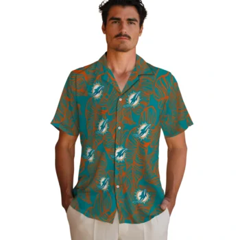 miami dolphins leaf outline aqua hawaiian shirts fashion forward