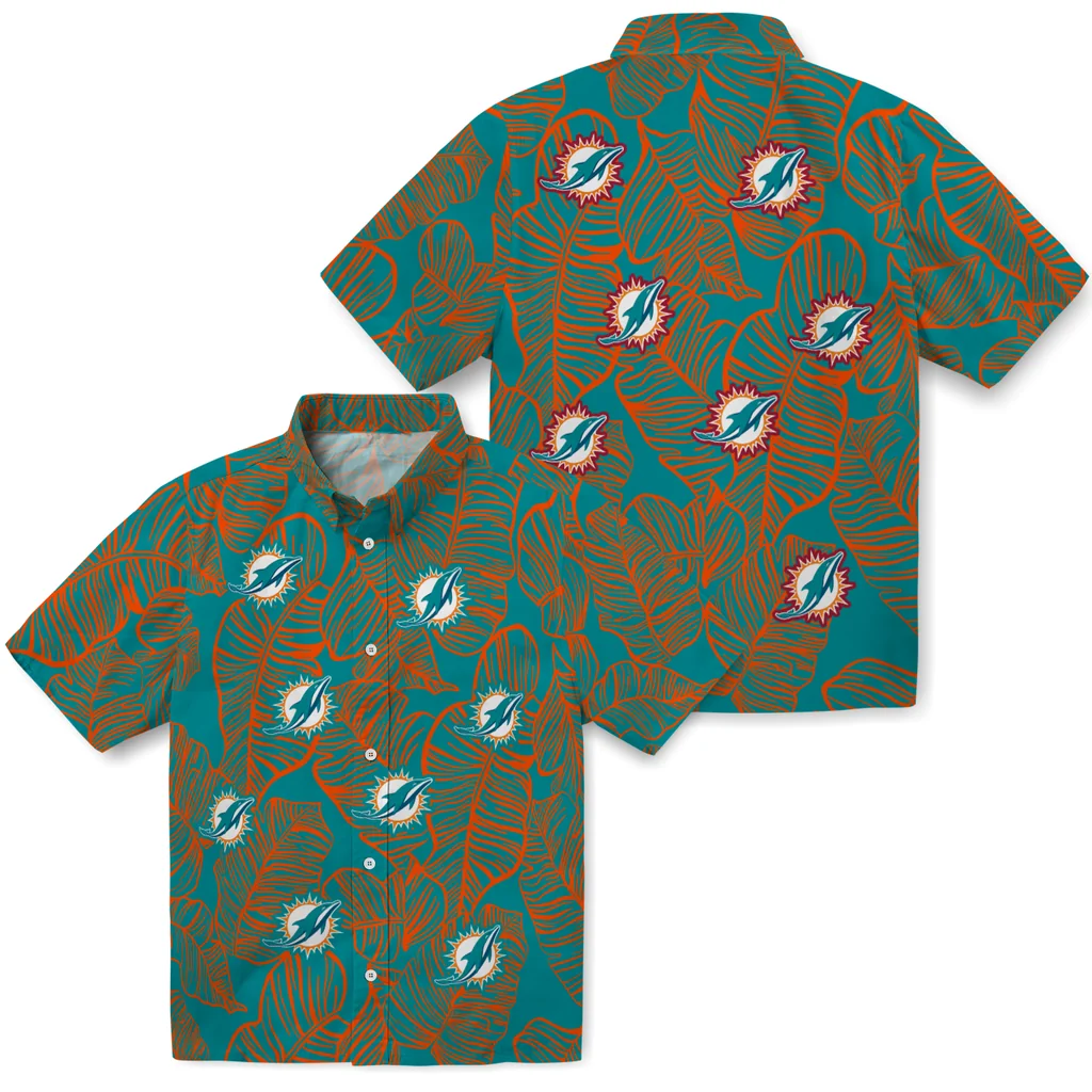 Miami Dolphins Hawaiian Shirt - Leaf Outline miami dolphins leaf outline aqua hawaiian shirts high quality