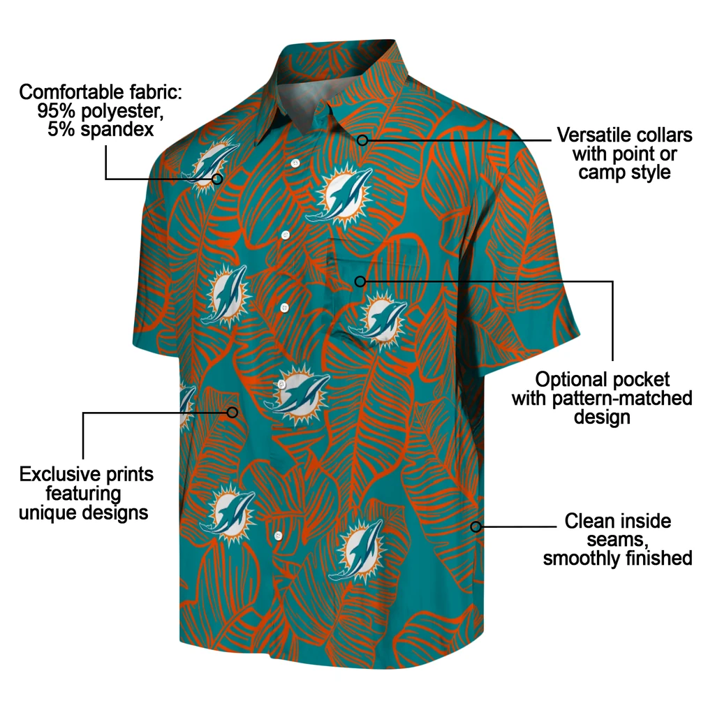 Miami Dolphins Hawaiian Shirt - Leaf Outline miami dolphins leaf outline aqua hawaiian shirts new arrival