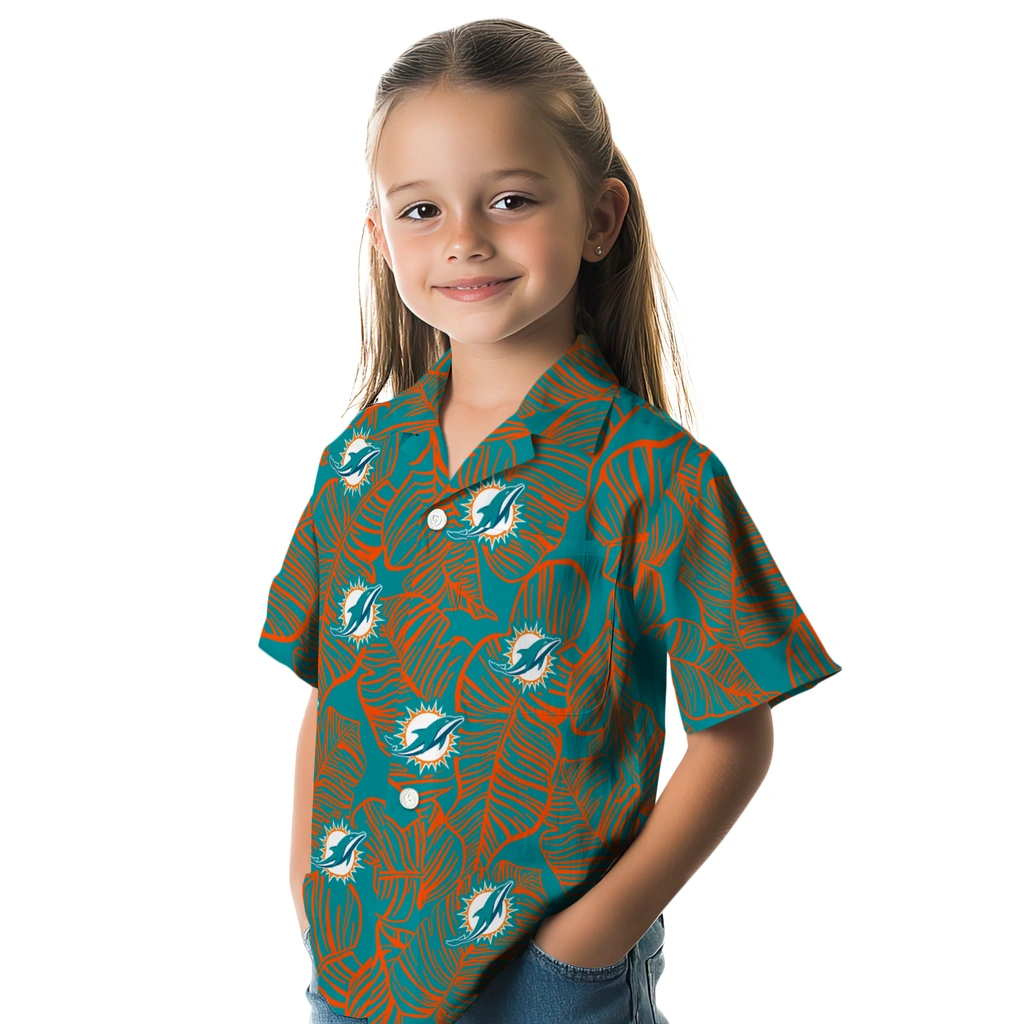 Miami Dolphins Hawaiian Shirt - Leaf Outline miami dolphins leaf outline aqua hawaiian shirts premium grade