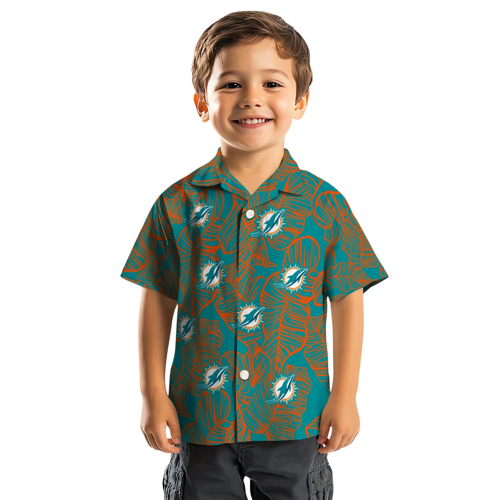 Miami Dolphins Hawaiian Shirt - Leaf Outline miami dolphins leaf outline aqua hawaiian shirts top rated
