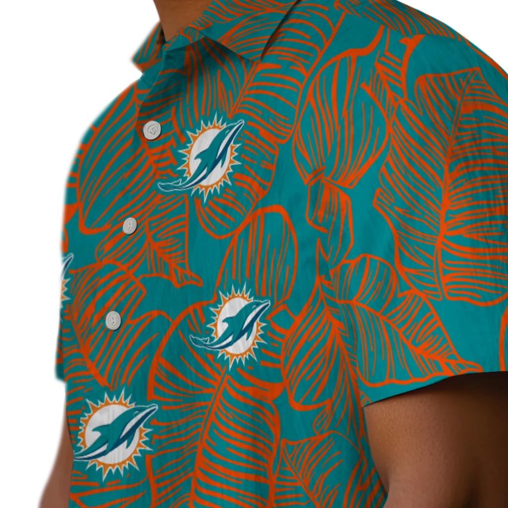Miami Dolphins Hawaiian Shirt - Leaf Outline miami dolphins leaf outline aqua hawaiian shirts trendy
