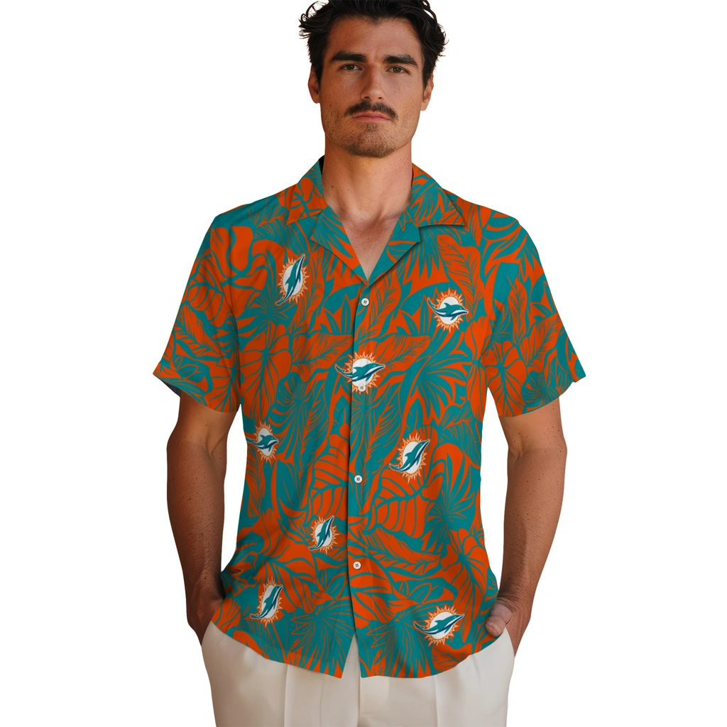 Miami Dolphins Hawaiian Shirt - Monstera Layer miami dolphins monstera layer aqua hawaiian shirts fashion forward