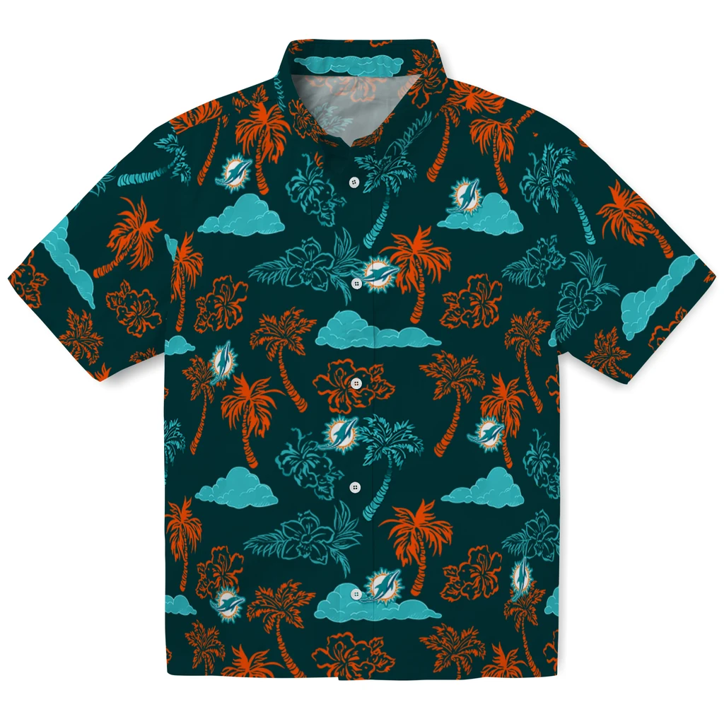 Miami Dolphins Hawaiian Shirt - Palm And Clouds miami dolphins palm and clouds aqua hawaiian shirts best selling
