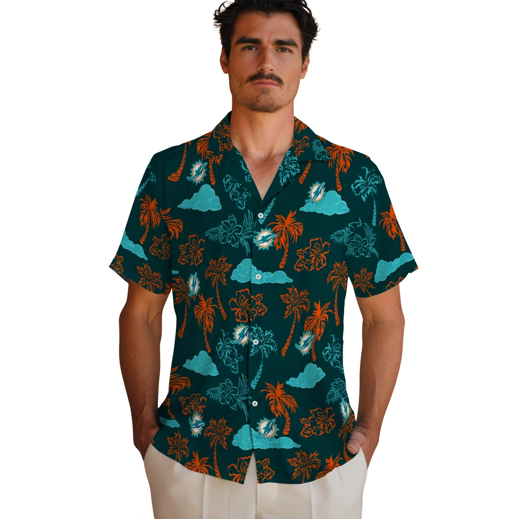 Miami Dolphins Hawaiian Shirt - Palm And Clouds miami dolphins palm and clouds aqua hawaiian shirts fashion forward