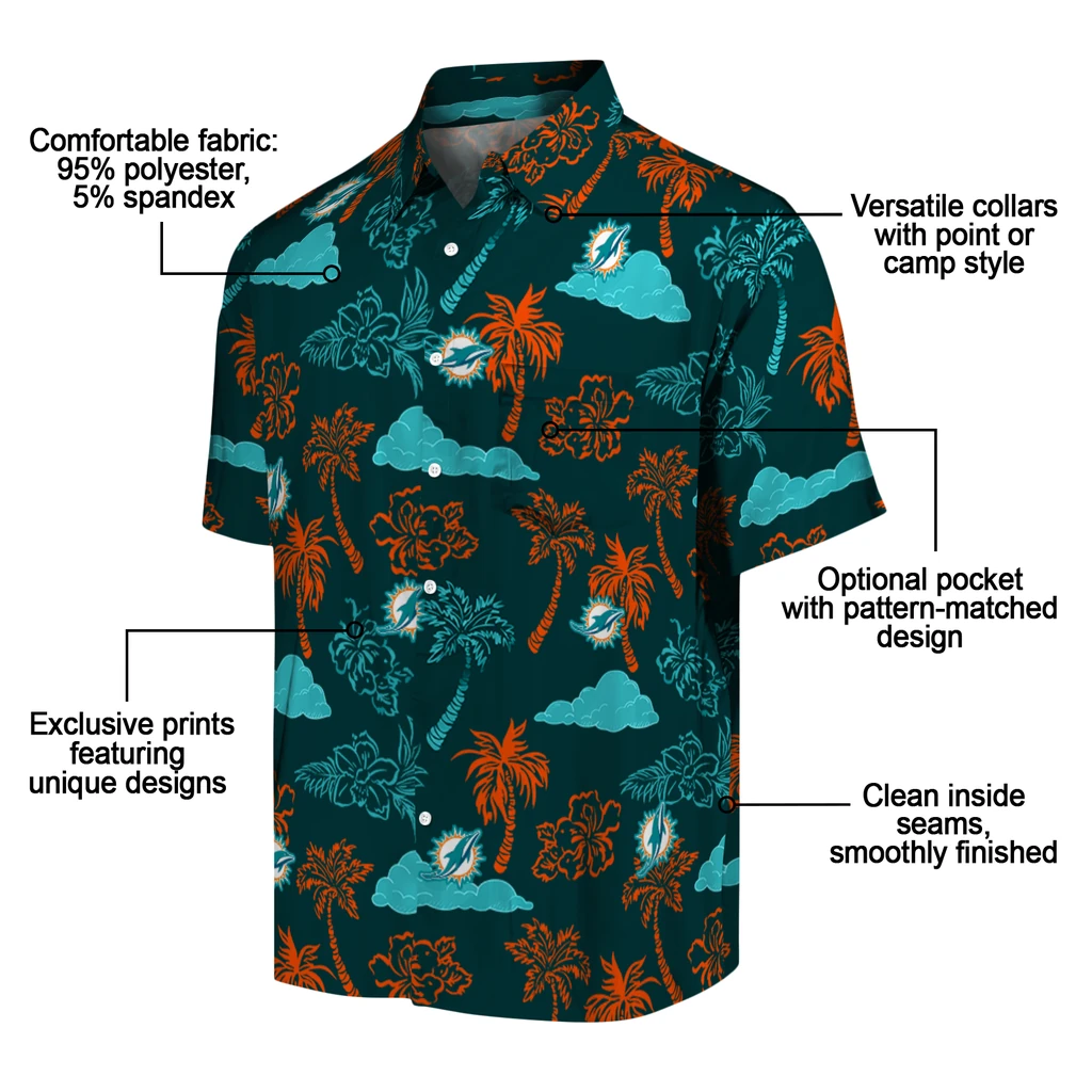 Miami Dolphins Hawaiian Shirt - Palm And Clouds miami dolphins palm and clouds aqua hawaiian shirts new arrival