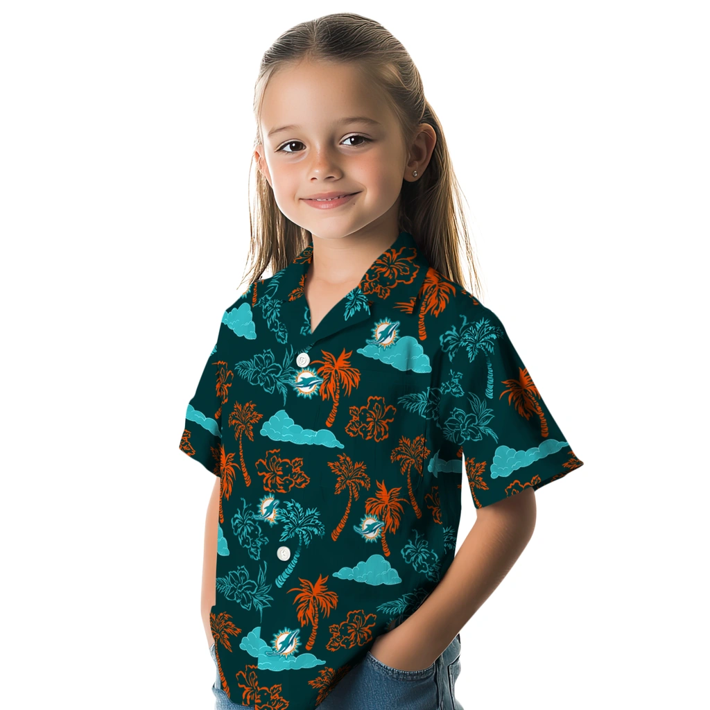 Miami Dolphins Hawaiian Shirt - Palm And Clouds miami dolphins palm and clouds aqua hawaiian shirts premium grade