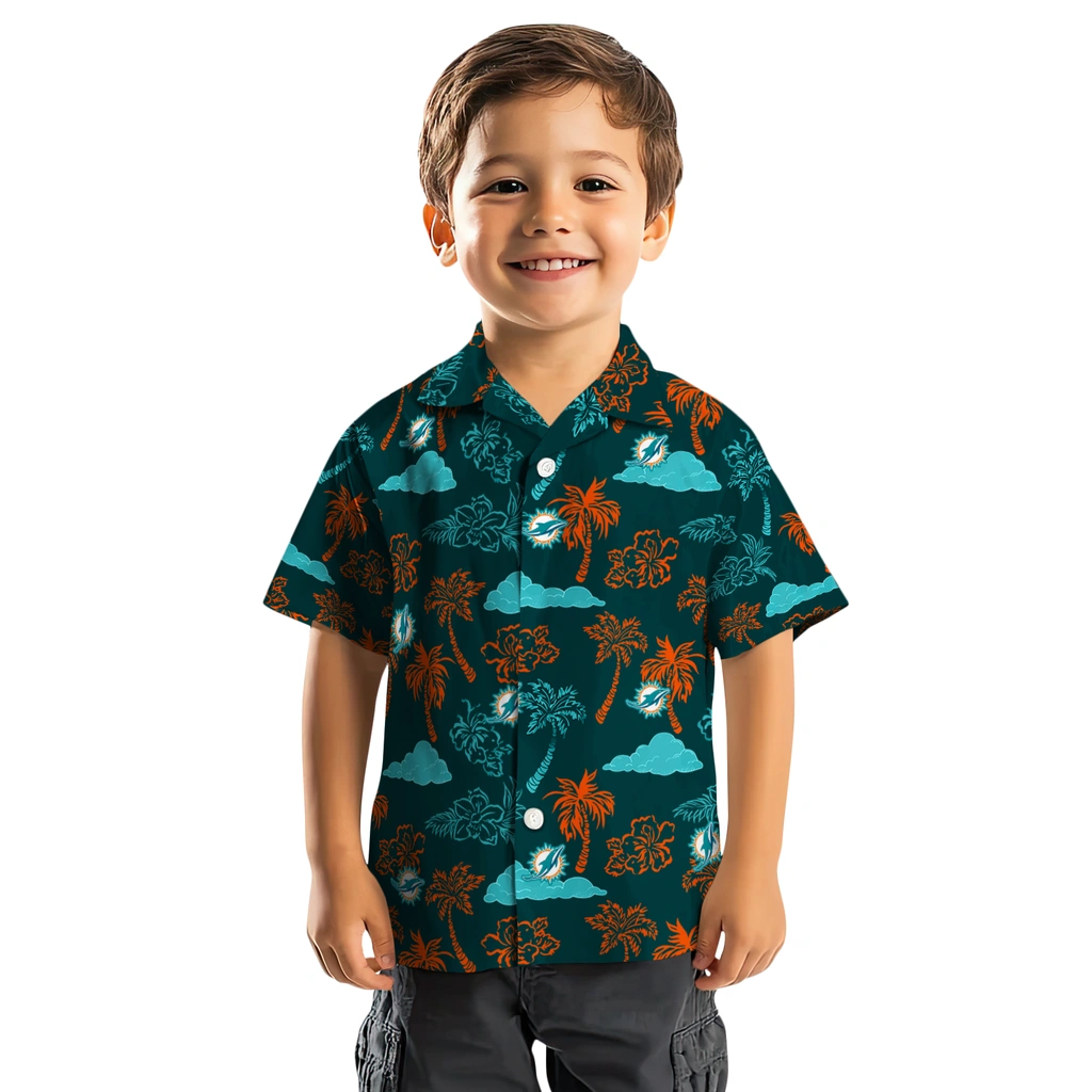 Miami Dolphins Hawaiian Shirt - Palm And Clouds miami dolphins palm and clouds aqua hawaiian shirts top rated