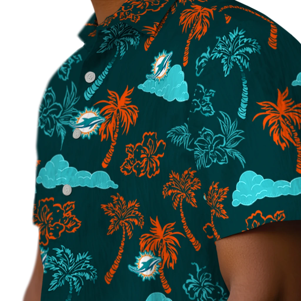 Miami Dolphins Hawaiian Shirt - Palm And Clouds miami dolphins palm and clouds aqua hawaiian shirts trendy