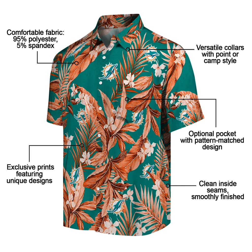 Miami Dolphins Hawaiian Shirt - Palm Leaves miami dolphins palm leaves aqua hawaiian shirts new arrival