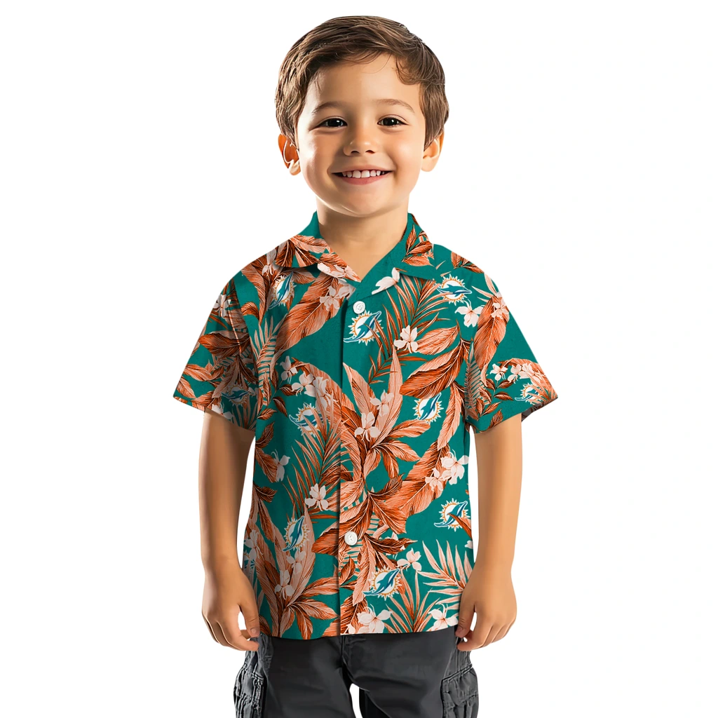 Miami Dolphins Hawaiian Shirt - Palm Leaves miami dolphins palm leaves aqua hawaiian shirts top rated