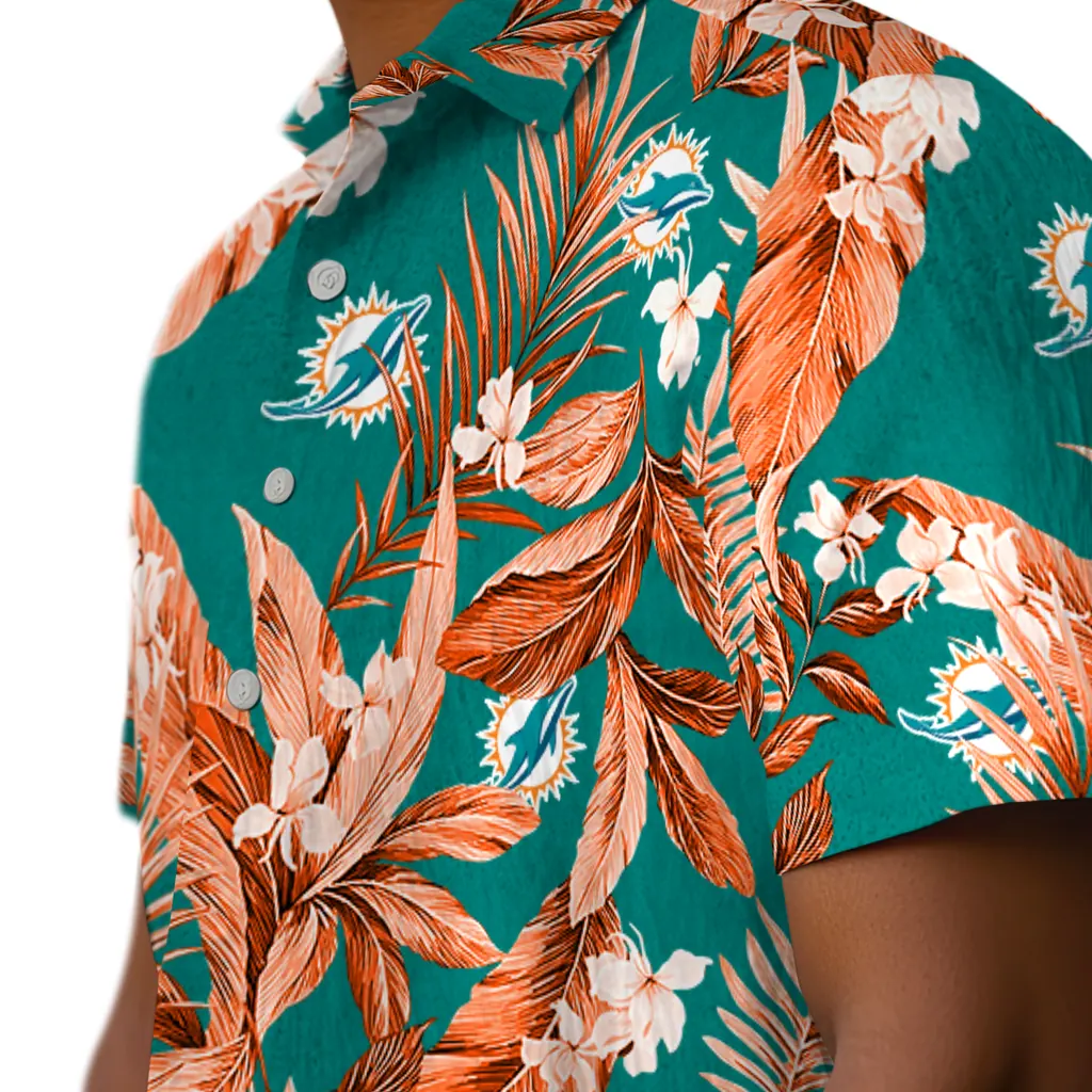 Miami Dolphins Hawaiian Shirt - Palm Leaves miami dolphins palm leaves aqua hawaiian shirts trendy