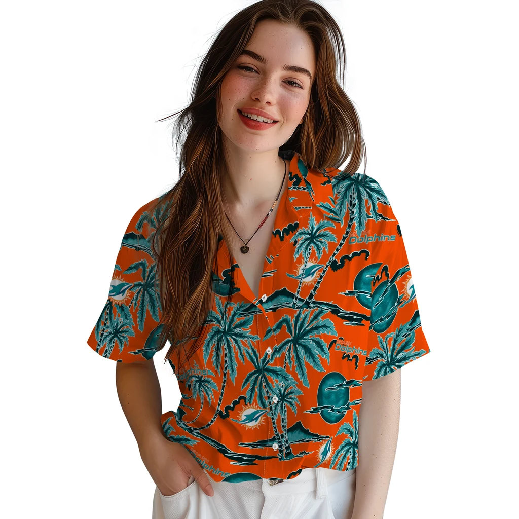 Miami Dolphins Hawaiian Shirt - Palm Sunset miami dolphins palm sunset hawaiian shirts latest model