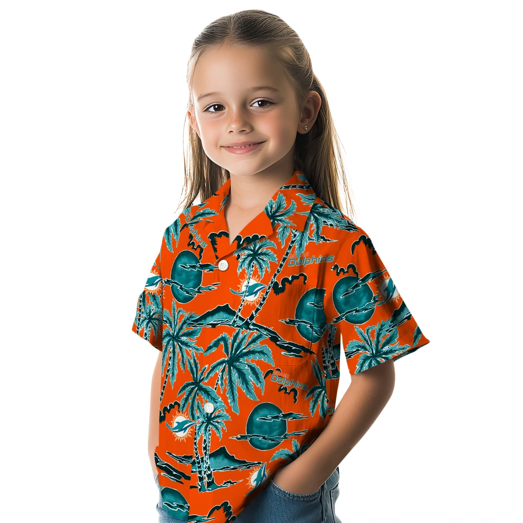 Miami Dolphins Hawaiian Shirt - Palm Sunset miami dolphins palm sunset hawaiian shirts premium grade