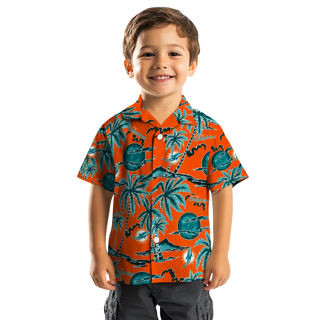Miami Dolphins Hawaiian Shirt - Palm Sunset miami dolphins palm sunset hawaiian shirts top rated