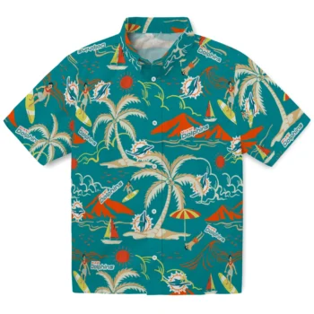miami dolphins palm tree island aqua hawaiian shirts best selling