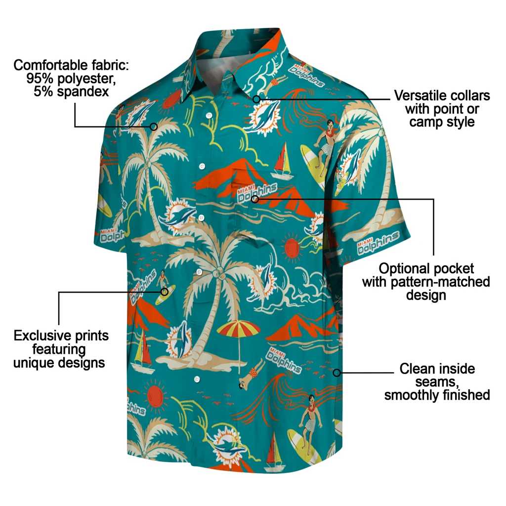Miami Dolphins Hawaiian Shirt - Palm Tree Island miami dolphins palm tree island aqua hawaiian shirts new arrival