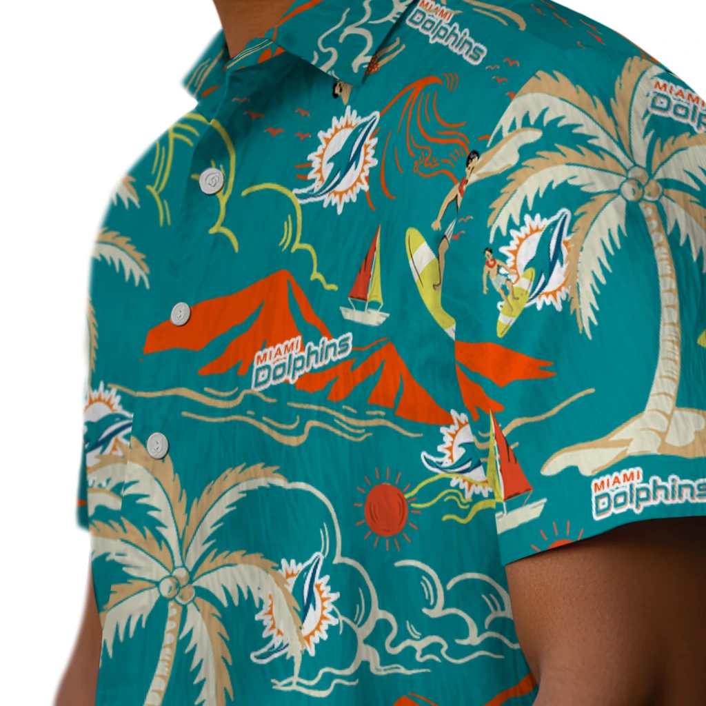 Miami Dolphins Hawaiian Shirt - Palm Tree Island miami dolphins palm tree island aqua hawaiian shirts trendy