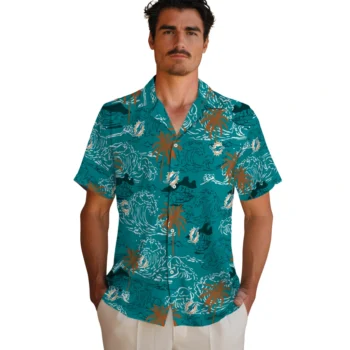 miami dolphins wave palm aqua hawaiian shirts fashion forward