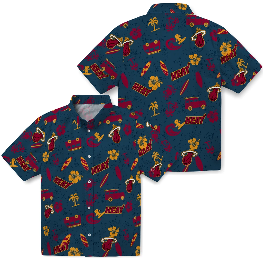 Miami Heat Hawaiian Shirt - Beach Vibe miami heat beach vibe navy hawaiian shirts high quality
