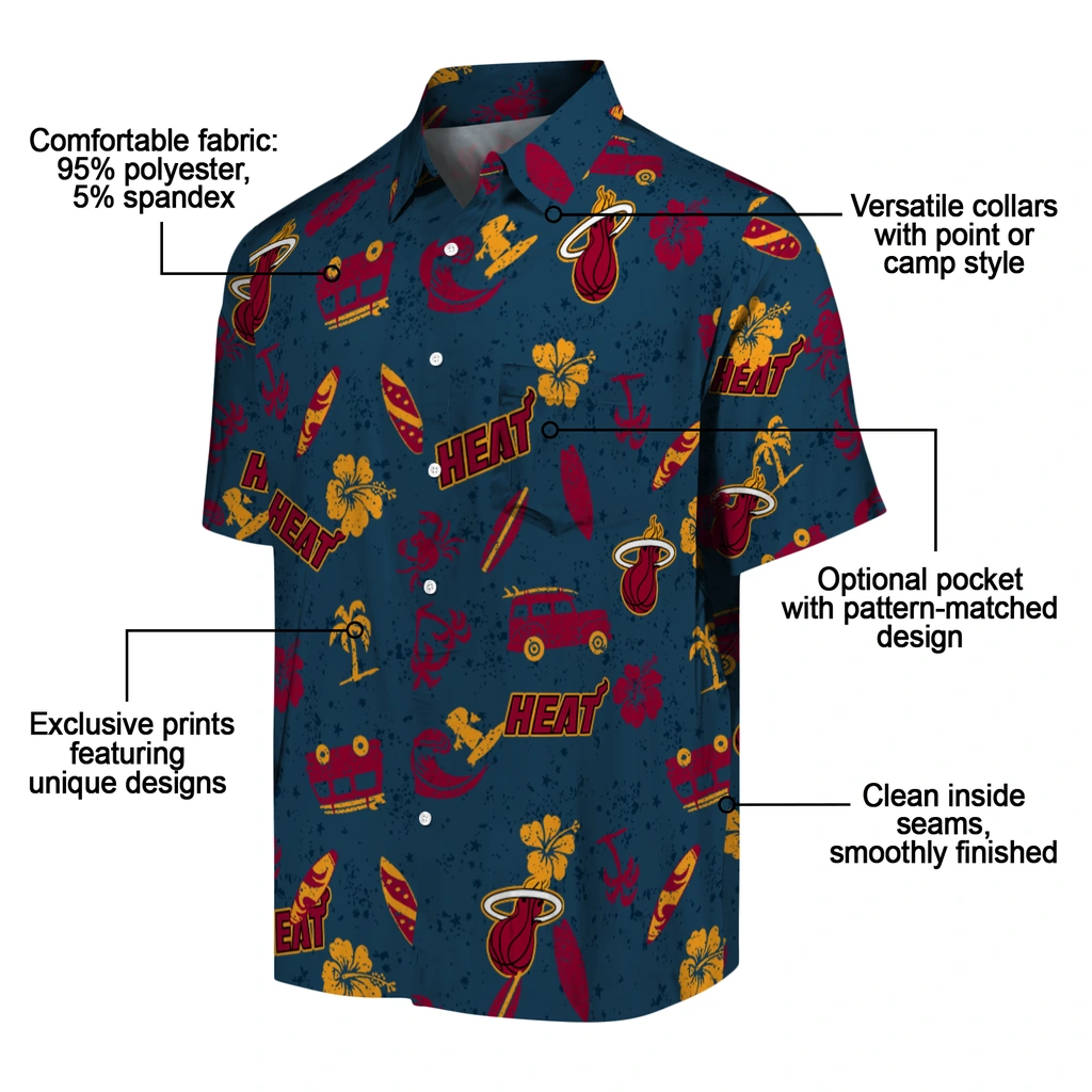 Miami Heat Hawaiian Shirt - Beach Vibe miami heat beach vibe navy hawaiian shirts new arrival